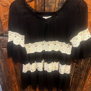 Chic Black and Cream Lace Women's Blouse